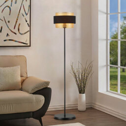 Harper Living Black & Gold Floor Lamp, 40W E27 Standing Lamps For Living Room, Bedroom - Metal Mesh & Fabric Shade - thumbnail 7