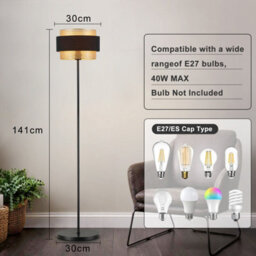 Harper Living Black & Gold Floor Lamp, 40W E27 Standing Lamps For Living Room, Bedroom - Metal Mesh & Fabric Shade - thumbnail 2