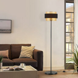 Harper Living Black & Gold Floor Lamp, 40W E27 Standing Lamps For Living Room, Bedroom - Metal Mesh & Fabric Shade - thumbnail 5