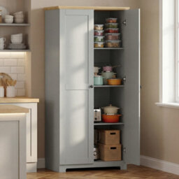 Homcom 172Cm Wooden Storage Cabinet Cupboard With 4 Shelves Grey - thumbnail 1