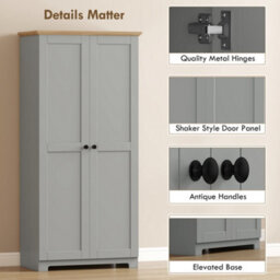 Homcom 172Cm Wooden Storage Cabinet Cupboard With 4 Shelves Grey - thumbnail 6
