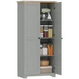 Homcom 172Cm Wooden Storage Cabinet Cupboard With 4 Shelves Grey - thumbnail 2