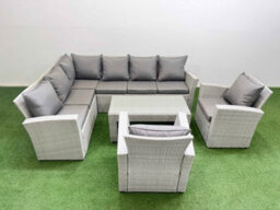 Fimous Rattan Garden Furniture Set Outdoor 8 Seater Corner Sofa Sets With Oblong Coffee Table Chair Light Grey Mixed - thumbnail 2