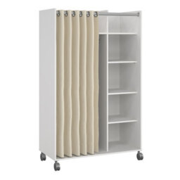 Furniture To Go Uppsala Open Mobile Wardrobe Unit In White With A Beige Textile Curtain On Wheels - thumbnail 1