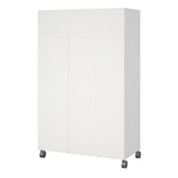 Furniture To Go Uppsala Open Mobile Wardrobe Unit In White With A Beige Textile Curtain On Wheels - thumbnail 4