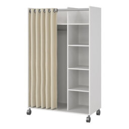 Furniture To Go Uppsala Open Mobile Wardrobe Unit In White With A Beige Textile Curtain On Wheels - thumbnail 3