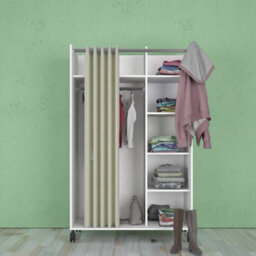 Furniture To Go Uppsala Open Mobile Wardrobe Unit In White With A Beige Textile Curtain On Wheels - thumbnail 6