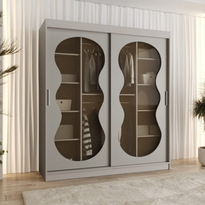 Arte Bahrain Iii Cashmere Sliding Door Wardrobe 180Cm - Calming Smoked Glass Wardrobe With Two Hanging Rails - image 1