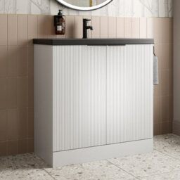 Aveli 800mm Fluted White Floorstanding Vanity Unit Black Ceramic Basin Chrome Handle - thumbnail 2