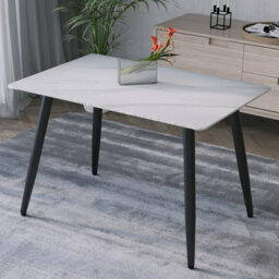 Urbn-Living Urbnliving 120Cm Width 5 Pcs Ceramic Matt White Rectangle Table With Grey Chairs Set - thumbnail 4