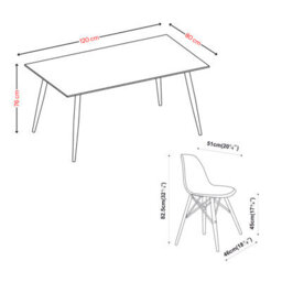 Urbn-Living Urbnliving 120Cm Width 5 Pcs Ceramic Matt White Rectangle Table With Grey Chairs Set - thumbnail 7
