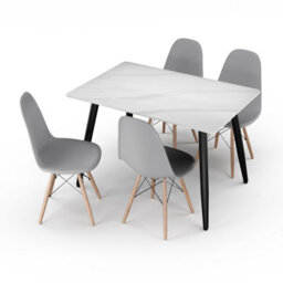 Urbn-Living Urbnliving 120Cm Width 5 Pcs Ceramic Matt White Rectangle Table With Grey Chairs Set - thumbnail 3