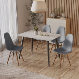 Urbn-Living Urbnliving 120Cm Width 5 Pcs Ceramic Matt White Rectangle Table With Grey Chairs Set