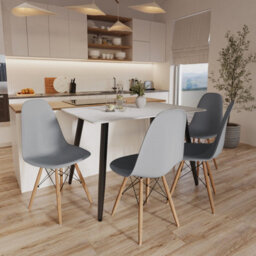 Urbn-Living Urbnliving 120Cm Width 5 Pcs Ceramic Matt White Rectangle Table With Grey Chairs Set - thumbnail 2