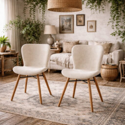 Wyld Haus Set Of 2 Acorn Upholstered Beige Bouclé Dining Chairs With Oiled Oak Legs