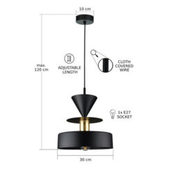 Luminosa Lighting Luminosa Valia Dome Pendant Ceiling Light Black, Gold 1X E27 - thumbnail 3