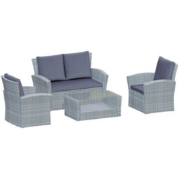 Lassic Garden Vida Grey Mylor Rattan Garden Furniture Set Patio Conservatory Balcony Outdoor 4 Seater Piece Glass Top Table, Ukfr - thumbnail 8