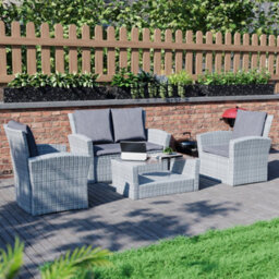 Lassic Garden Vida Grey Mylor Rattan Garden Furniture Set Patio Conservatory Balcony Outdoor 4 Seater Piece Glass Top Table, Ukfr - thumbnail 1