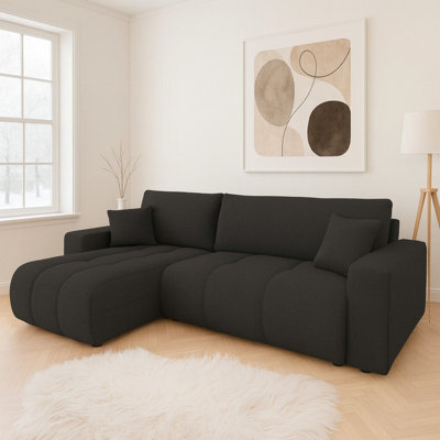 Furyn Velvet Fabric Corner Sofa Bed With Storage Universal Side Graphite - image 1