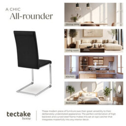 Tectake Set Of 2 Dining Chairs - Cantilevered, High Backrest, Flat Steel Frame  - Black - thumbnail 7