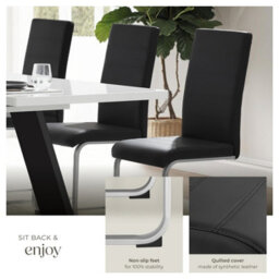 Tectake Set Of 2 Dining Chairs - Cantilevered, High Backrest, Flat Steel Frame  - Black - thumbnail 4