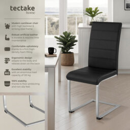 Tectake Set Of 2 Dining Chairs - Cantilevered, High Backrest, Flat Steel Frame  - Black - thumbnail 2