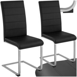 Tectake Set Of 2 Dining Chairs - Cantilevered, High Backrest, Flat Steel Frame  - Black