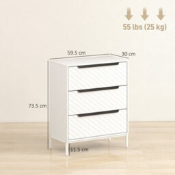 Wyld Haus Kakara 3-Drawer Fabric Dresser, White Wood-Effect Frame, Diamond-Stitched Fronts, 595X300X735mm - thumbnail 3
