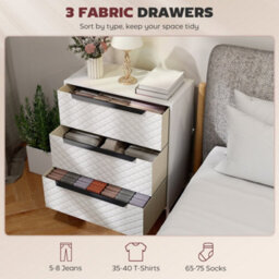 Wyld Haus Kakara 3-Drawer Fabric Dresser, White Wood-Effect Frame, Diamond-Stitched Fronts, 595X300X735mm - thumbnail 4