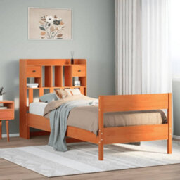 Berkfield Bookcase Bed Without Mattress Wax Brown 75X190 Cm Small Single Solid Wood Pine - thumbnail 1