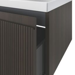 GoodHome Kentia Ribbed Effect Walnut Veneer Wall-Mounted Bathroom Cabinet (H) 300mm (W) 800mm - thumbnail 4