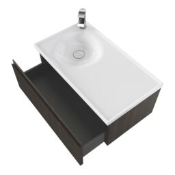 GoodHome Kentia Ribbed Effect Walnut Veneer Wall-Mounted Bathroom Cabinet (H) 300mm (W) 800mm - thumbnail 3