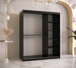 Arte Ramiro I Contemporary 2 Sliding Door Wardrobe 5 Shelves 2 Rails Black Matt (H)2000mm (W)1500mm (D)620mm - thumbnail 3