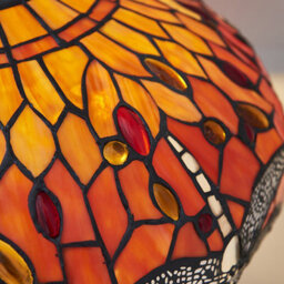 Luminosa Lighting Luminosa Dragonfly 2 Light Medium Table Lamp Dark Bronze, Yellow, Tiffany Style Glass, E27 - thumbnail 4