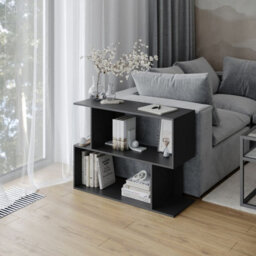 Urbn-Living Urbnliving 80Cm Width Black 2-Tier Bookcase Irregular Storage Shelf Wooden Shelving Display Organiser Unit - thumbnail 1