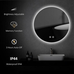 Emke Round Bathroom Mirror With Led Lights, 800mm Wall Mounted Vanity Mirror With Touch, Demister And Memory Dimmable - thumbnail 2
