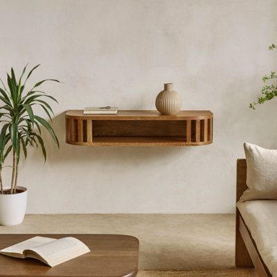 Wyld Haus Kailua Floating Mango Wood Slatted Console Table With Bone Inlay - image 1