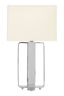 Orsina Mateo Geometric Table Lamp, Silver Aluminium Base With Cream Fabric Shade, Boutique Accent Lighting - image 1