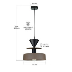 Luminosa Lighting Luminosa Valia Dome Pendant Ceiling Light Black, Brown 1X E27 - thumbnail 4
