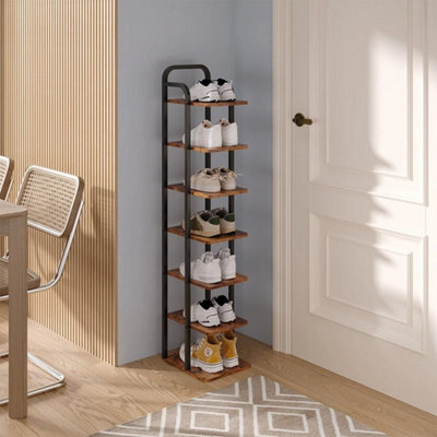 7 Tiers Wooden Shoe Rack Slim Vertical Narrow Shoes Storage Steel Frame - image 1
