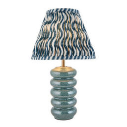 Luminosa Lighting Luminosa Squash Ocean Spray Glaze Table Lamp With Marlin Blue Fabric Ripple Shade 25Cm B22
