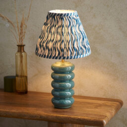 Luminosa Lighting Luminosa Squash Ocean Spray Glaze Table Lamp With Marlin Blue Fabric Ripple Shade 25Cm B22 - thumbnail 2