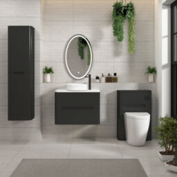 Royal Bathrooms Venice 700mm Matt Nocturne Black Wall Mounted Vanity Unit 2 Drawer Carrara White Undrilled Worktop & Without Basin - thumbnail 4