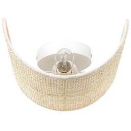 Beliani Natural Rattan Wall Lamp 22Cm Half-Drum Shade - Boho Rustic Bedroom Light - thumbnail 4