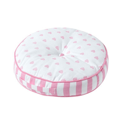 Homescapes Pink Hearts & Stripes Round Floor Cushion - image 1