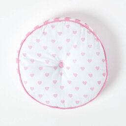 Homescapes Pink Hearts & Stripes Round Floor Cushion - thumbnail 3