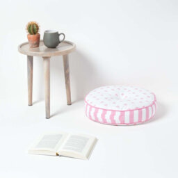 Homescapes Pink Hearts & Stripes Round Floor Cushion - thumbnail 2