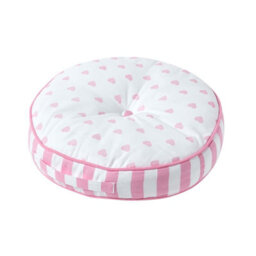 Homescapes Pink Hearts & Stripes Round Floor Cushion - thumbnail 1