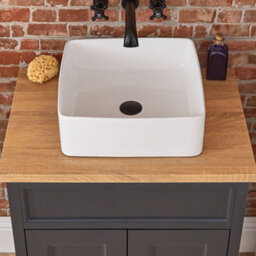 Homestylestore Black Grey And Oak 645mm Bathroom Vanity Unit With Square Countertop Basin And Black T Bar Handles - thumbnail 2