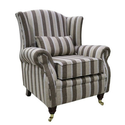 Fireside Wing Chair Gleneagles Stripe Nutmeg Fabric High Back Armchair - image 1